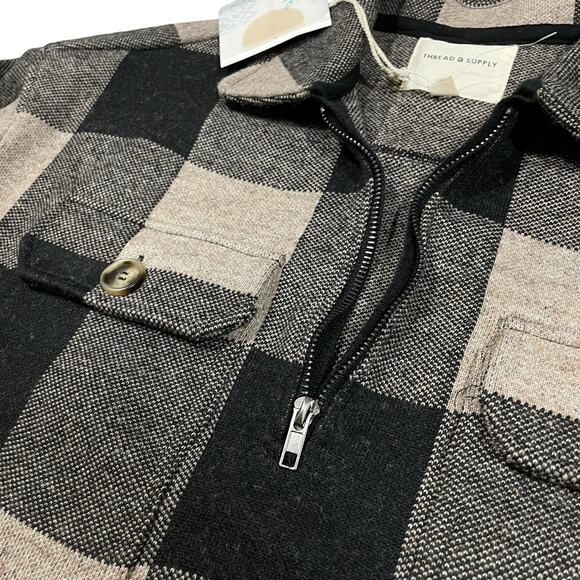 Thread & Supply Darius Jacket 1X Taupe Black Check Preppy Classic - Picture 7 of 11